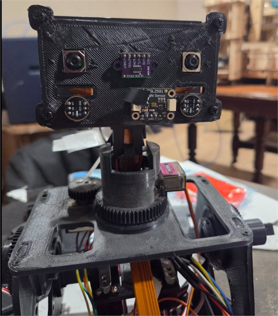 Early Nora X physical head and sensor assembly with multiple cameras and ranging sensors mounted on a 3D-printed frame